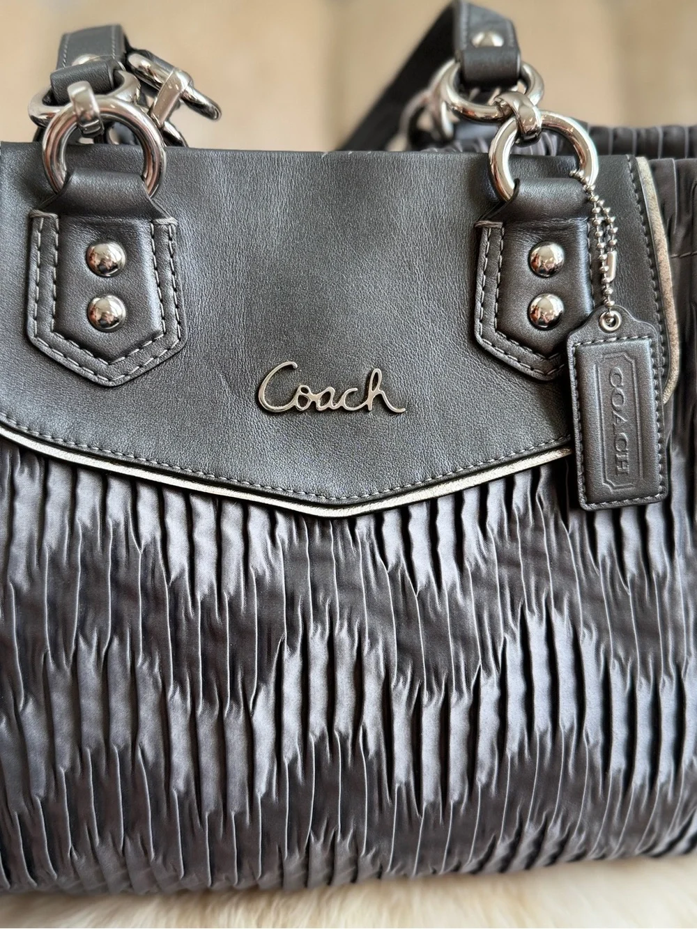 Coach Ashley Ruched Leather Shoulder Bag in Charcoal